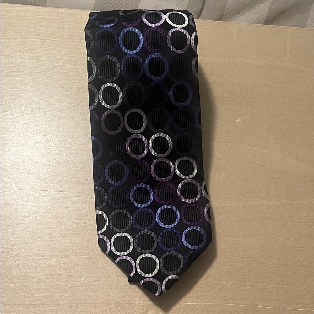 Joseph Abboud Black Tie with Purple and Silver Circles